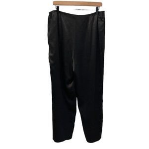Talbots PURE SILK Pants Satin Finish Black Side Zip Flat Front Wide Leg Size 16W